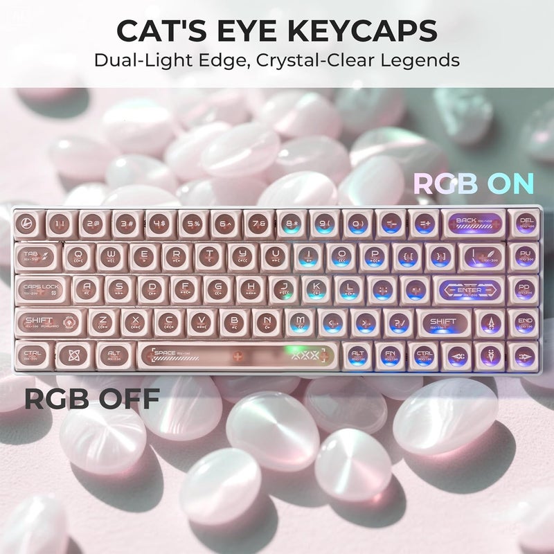 OHY XVX Pink Gorgeous Keycaps for Mechanical Keyboards - 136 Keys Pink Translucent Cat Eye Design,Cherry MAX Profile, PC+PBT Frosted RGB Keycaps - Image 4